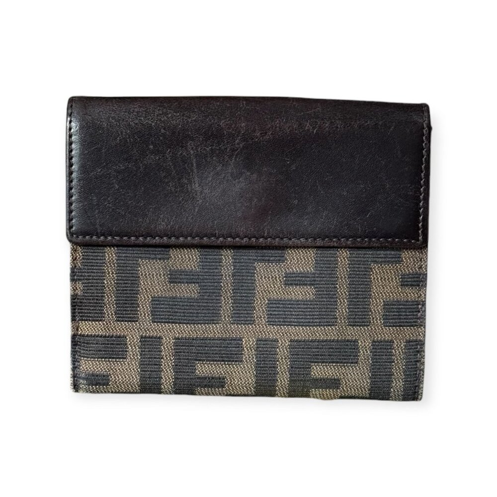 Vintage Fendi Zucca Canvas Compact Wallet w/ Box & Dustbag - Picture 2 of 6